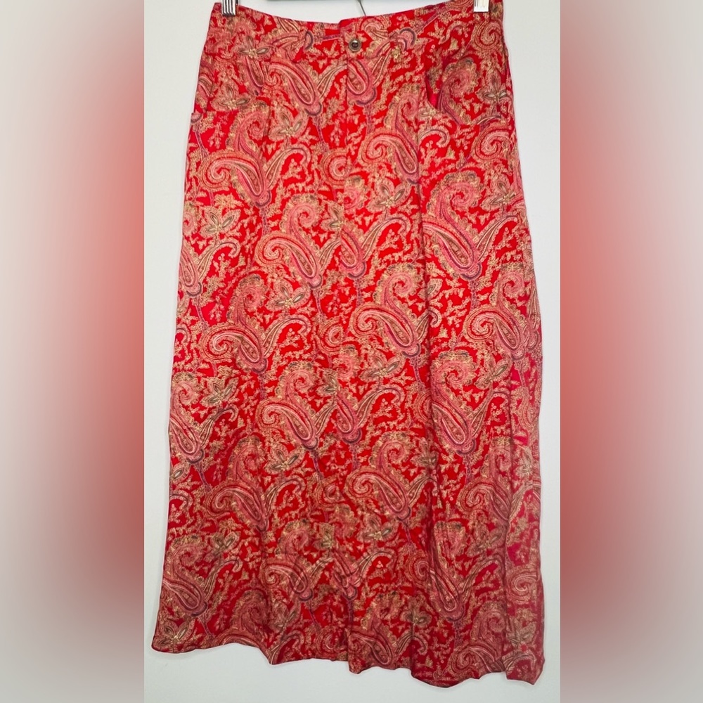 Crazy Horse Red Floral Print Skirt Sz 6 100% Rayon W/ Pockets Galore EUC
